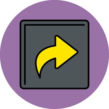 Curved Right Line Filled multicolour Circle Icon vector