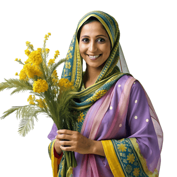 AI generated Tunisian woman with mimosa bouquet of flowers- png