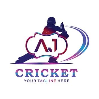 AJ Cricket Logo, Vector illustration of cricket sport.