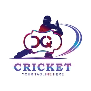 DQ Cricket Logo, Vector illustration of cricket sport.