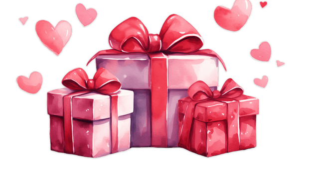 AI generated Gift box in watercolor style. Cartoon present box with heart in watercolor png