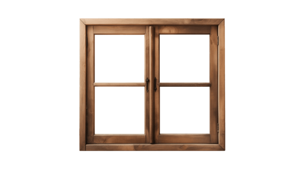AI generated Wooden window cut out. Retro window on transparent background png
