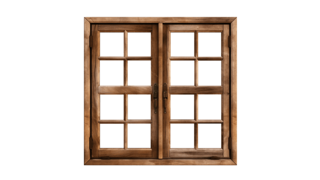 AI generated Wooden window cut out. Retro window on transparent background png