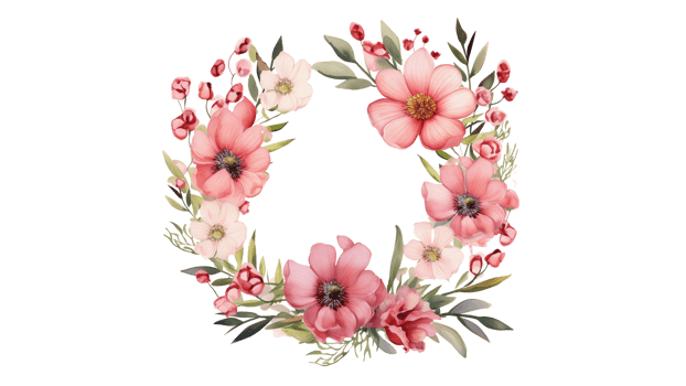 Flower wreath cut out. Wreath with flowers watercolor style on transparent background png