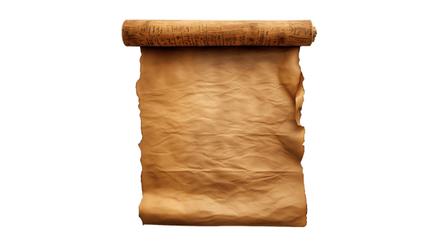 AI generated Old fashioned parchment with rolled edges cut out. Parchment roller on transparent background png