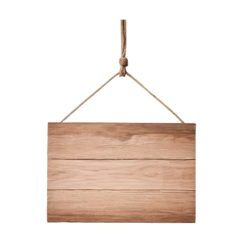 AI generated Wooden sign hanging on rope transparent background isolated png
