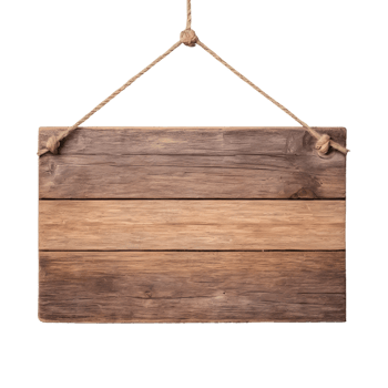 AI generated Wooden sign hanging on rope transparent background isolated png