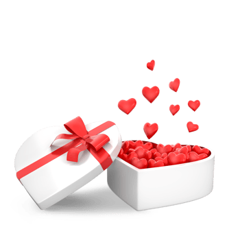 3D Rendering Open Heart Shaped Gift Box With Flying Hearts png
