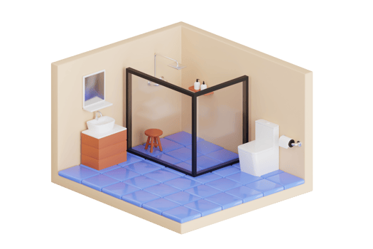Bathroom 3D Illustration. Isometric view bathroom open inside interior architecture 3d illustration png