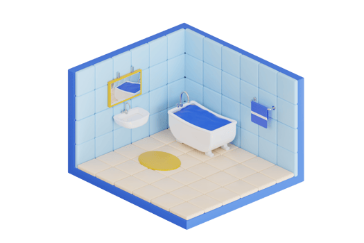 Bathroom 3D Illustration. Isometric view bathroom open inside interior architecture 3d illustration png