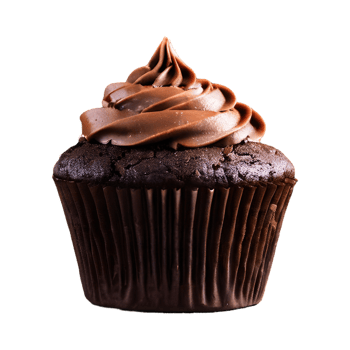 AI generated Chocolate cupcake in a mug placed on a wooden table isolated png