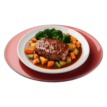 AI generated Gourmet restaurant menu featuring tender meat in sauce and vegetables isolated on transparent background isolated png