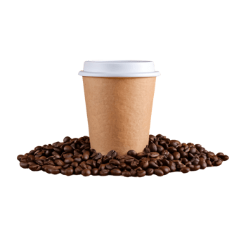 AI generated Coffee beans on a wooden table in a paper cup isolated png