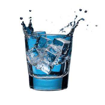 AI generated Ice cubes in a glass of water splashing on a transparent background isolated png