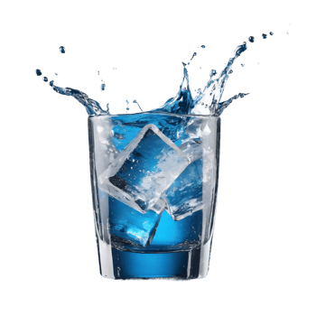 AI generated Ice cubes in a glass of water splashing on a transparent background isolated png
