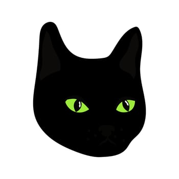 Black Cat Head With Green Eyes Icon Vector Illustration