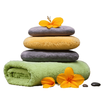 AI generated Stacked stones and towel in a spa setting isolated on transparent background isolated png
