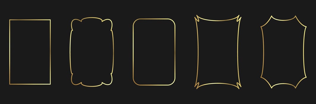 Gold thin frame. Set of rectangular luxury borders of various shapes vector