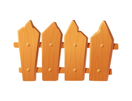Cartoon aged wooden fence on a plain background, front view. vector