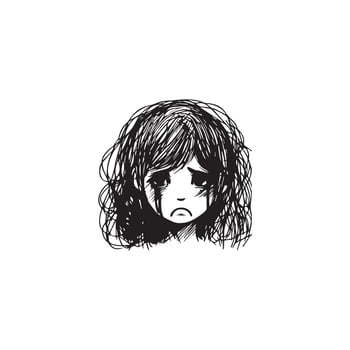 Sad Girl Face Scrible black and white vector