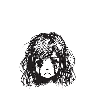 Sad Girl Face Scrible black and white vector