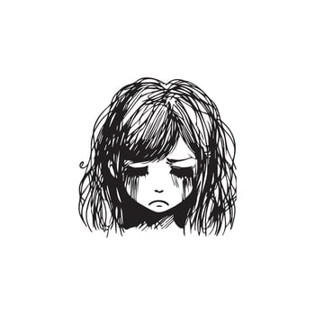 Sad Girl Face Scrible black and white vector