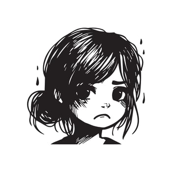 Sad Girl Face Scrible black and white vector