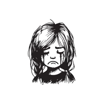 Sad Girl Face Scrible black and white vector