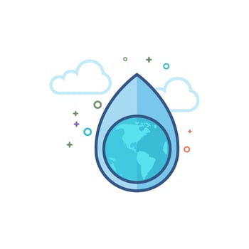 Earth water drop icon flat color style vector illustration