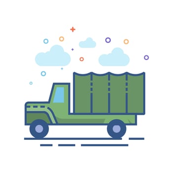 Military truck icon flat color style vector illustration