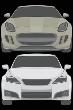 Set of front view Vector Illustration of Isolated highlight  color car on black background, Vehicle in a Flat Cartoon Style.