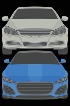 Set of front view Vector Illustration of Isolated highlight  color car on black background, Vehicle in a Flat Cartoon Style.