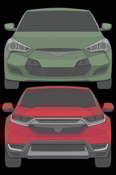 Set of front view Vector Illustration of Isolated highlight  color car on black background, Vehicle in a Flat Cartoon Style.