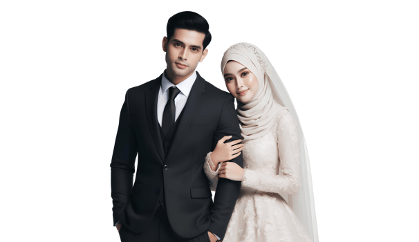AI generated Muslim bride and groom on a transparent background png