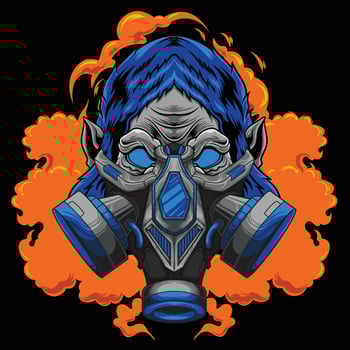 Vector illustration of gorilla wearing gas mask