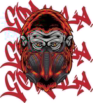 Vector illustration of gorilla wearing gas mask