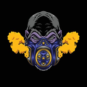 Vector illustration of gorilla wearing gas mask