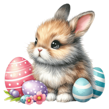 AI generated easter bunny with flowers and eggs png