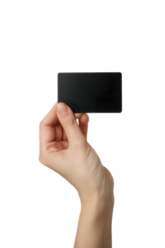 AI generated female hand holding black card on transparent background png