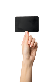 AI generated female hand holding black card on transparent background png