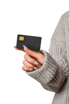 AI generated woman holding a credit card isolated on transparent  background png
