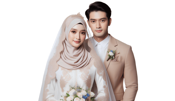 AI generated Muslim bride and groom on a transparent background png