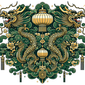 AI generated Chinese New Year background Decorations with Dragon and Traditional Paper Festival Lanterns Background. png