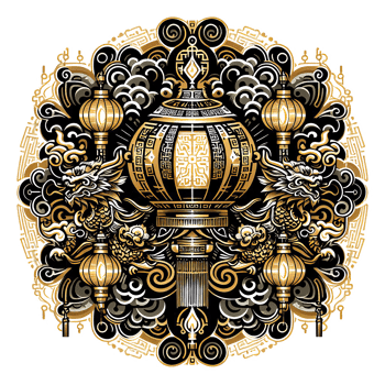 AI generated Chinese New Year background Decorations with Dragon and Traditional Paper Festival Lanterns Background. png