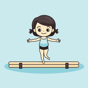 girl jumping on wooden platform cartoon illustration eps10 graphic design vector