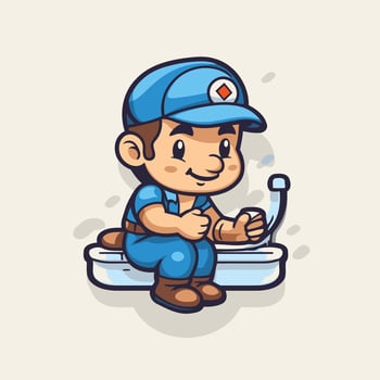 A cartoon plumber sitting on a toilet vector