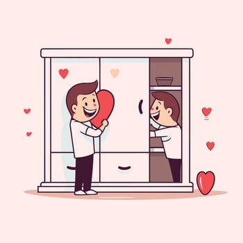 A man and woman are holding a heart shaped object vector