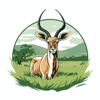 Antelope in the grass with mountains in the background vector
