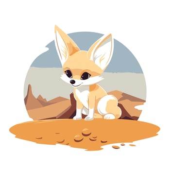 A cartoon fox sitting on the ground in the desert vector