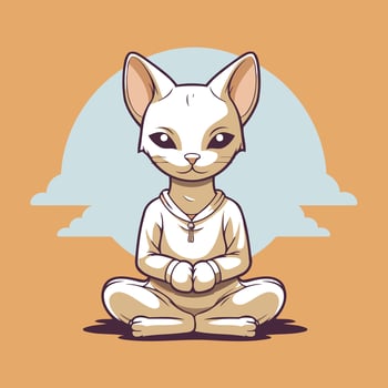 A cartoon cat sitting in a lotus position vector